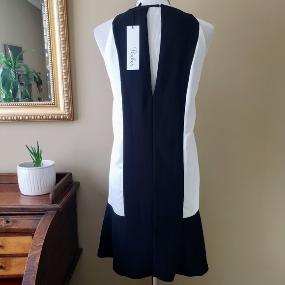Parker Ronan Mini Dress Black White Color Block Cutout Keyhole Sleeveless L NWT - Picture 7 of 16